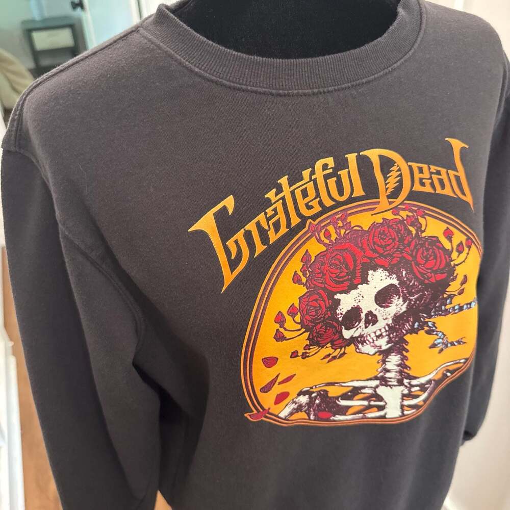 Grateful Dead Bertha Skull and Roses Graphic Sweatshirt Charcoal Grey Size Large - Picture 3 of 4
